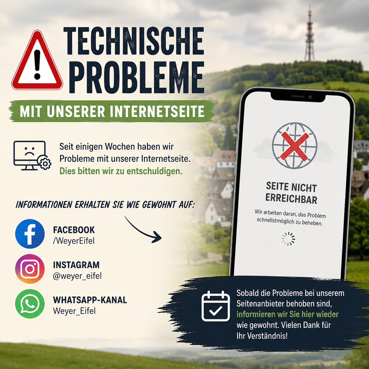 Technische Probleme mit unserer Internetseite